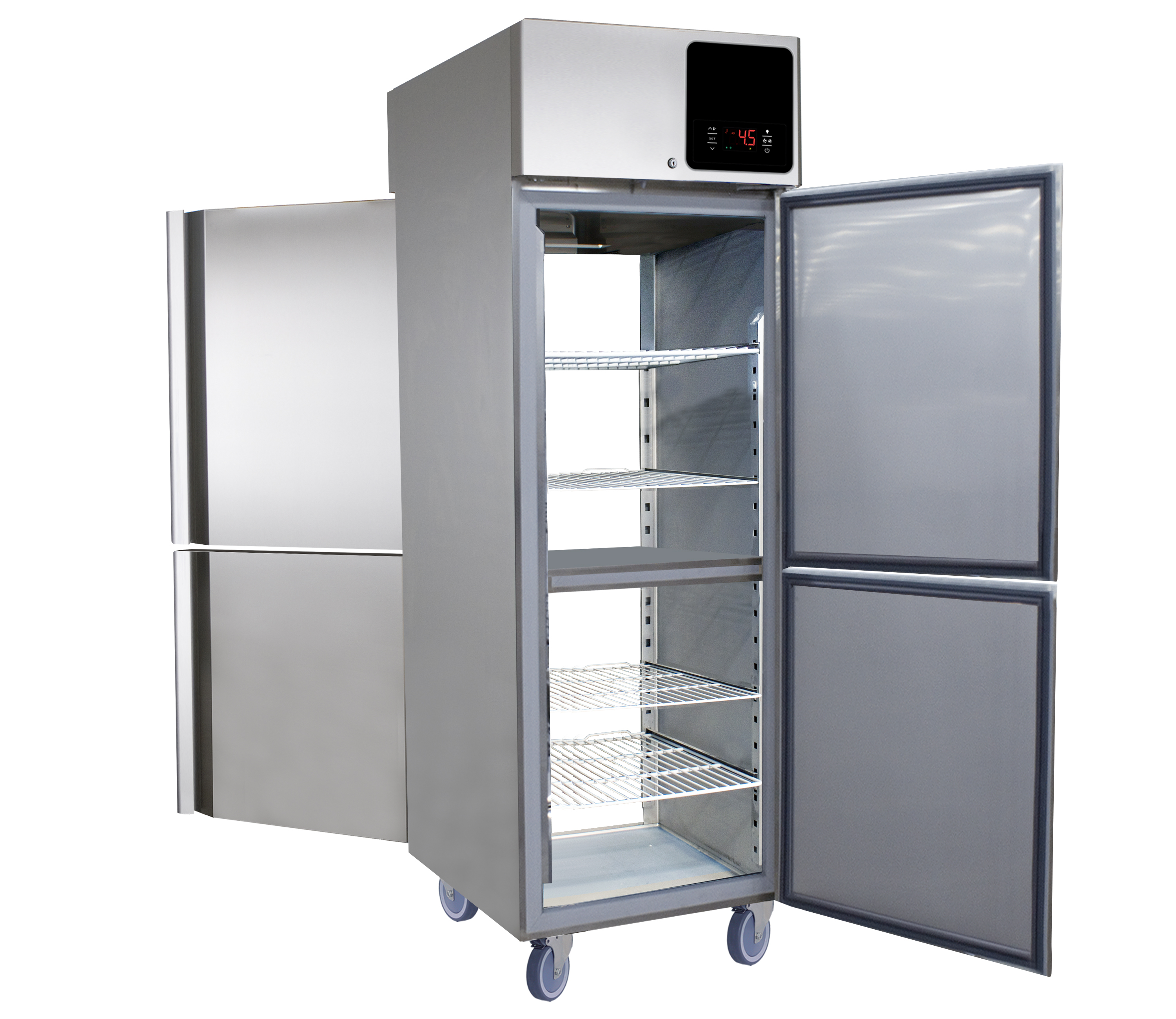 25 cu ft Pass-Thru Refrigerator, 2 Half Front Door Solid, 2 Half Back Door Solid