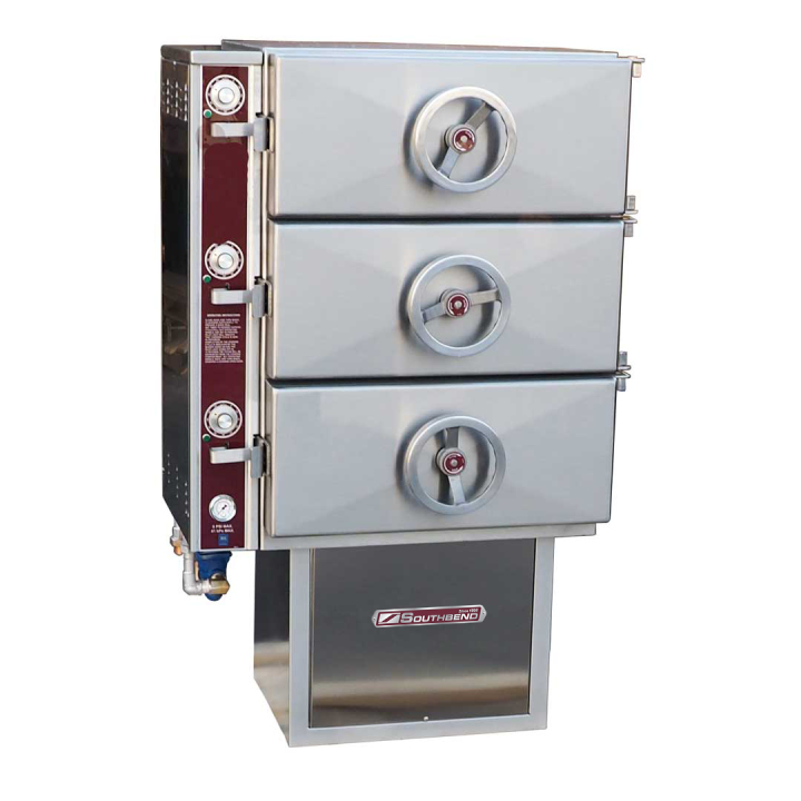 Direct Steam Pressure Steamer, 3 Compartments On Pedestal – 115V